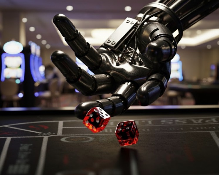 en humanoid robot spiller terninger