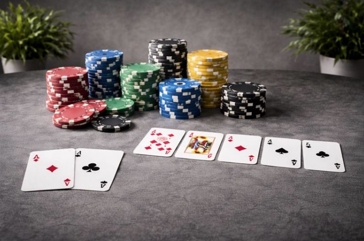 spillekort og jetoner på et spillebord